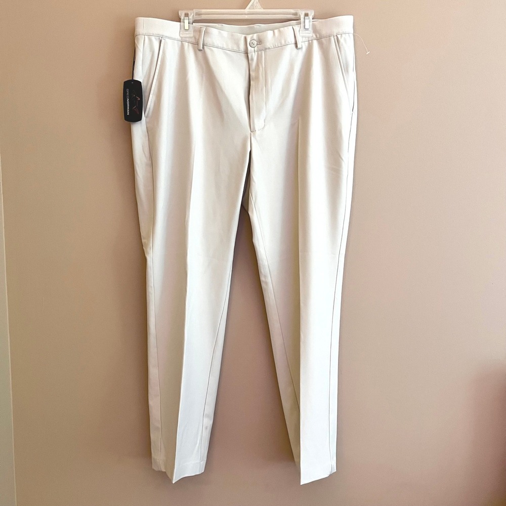 Greg Norman Mens Clubhouse Golf Pants 38x30 Stone White Stretch G7XSP750 NEW
